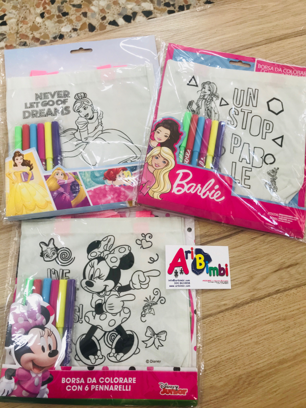 BORSA DA COLORARE MINNIE, BARBIE, PRINCIPESSE DISNEY