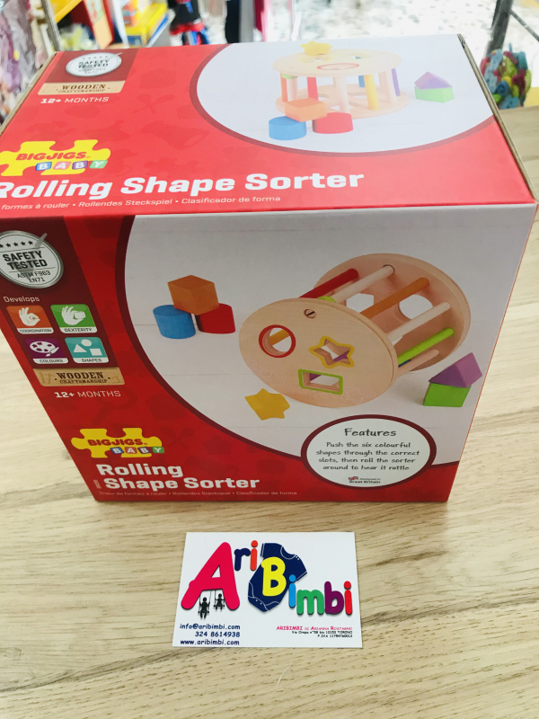 GIOCO ROTOLAMENTO E FORME IN LEGNO, BIGJIGS TOYS, DA 12 mesi