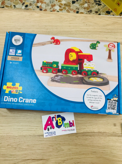 TRENINO IN LEGNO CON GRU A DINOSAURO E VAGONE - BIGJIGS TOYS