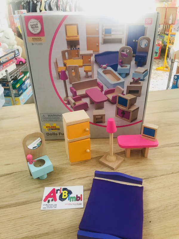 ARREDAMENTO CASA DELLE BAMBOLE IN LEGNO, CASA COMPLETA - BIGJIGS TOYS